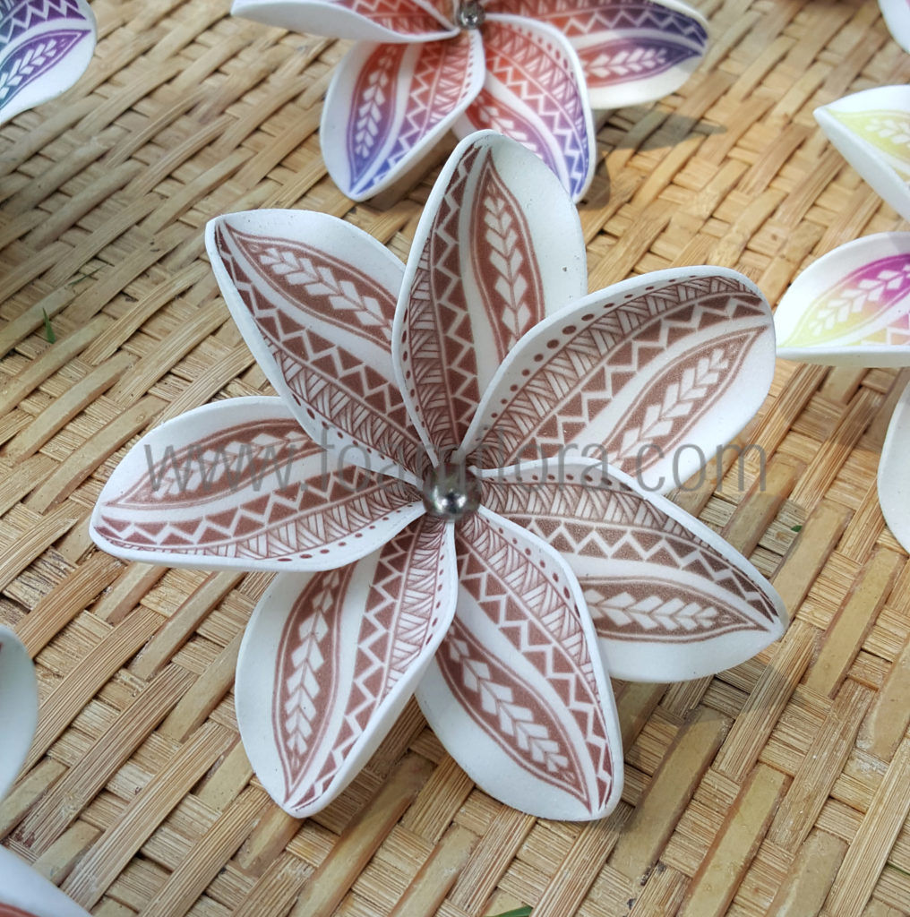 Tiare 50SS foam flower with Polynesian tattoo pattern, 10 cm