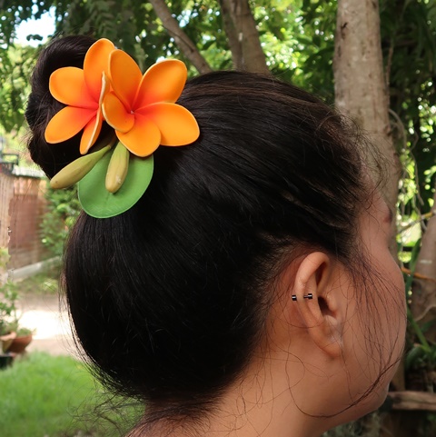 small hair clip plumeria set orange