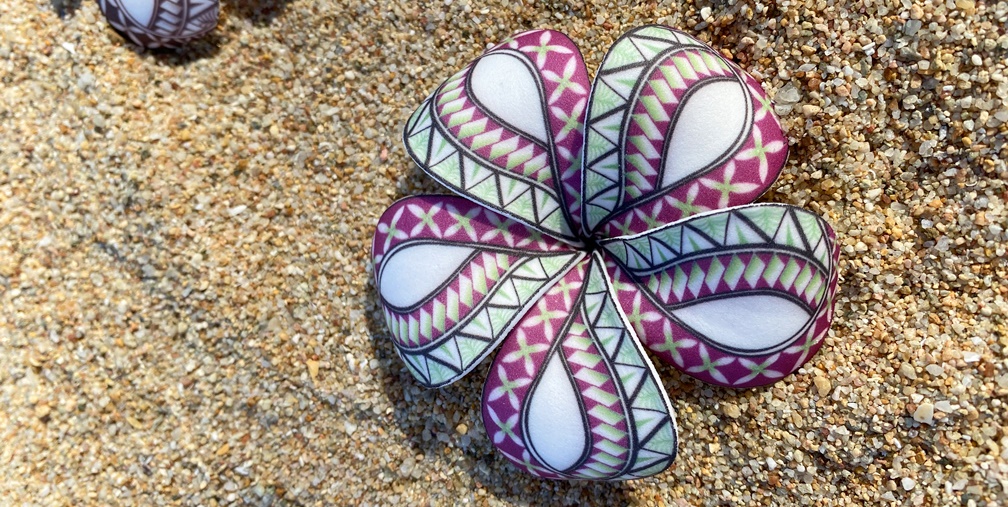 Handmade plumeria foam flowers with Polynesian tribal tattoo pattern