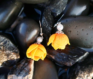 yellow single pikake earrings