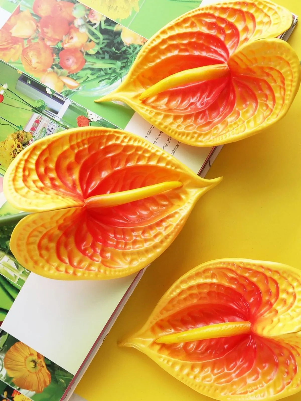 FLOWER HEAD 15 Handmade orange and red anthurium flowers