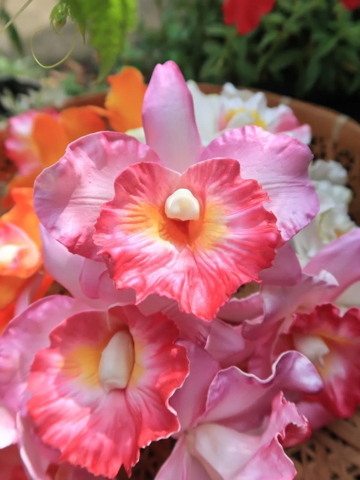 FLOWER HEAD 10 Handmade pink and coral orchid flower
